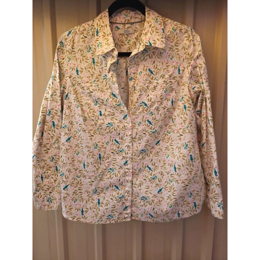 Retro Botanical Bird Print Button Down Shirt Croft and Barrow
